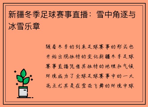 新疆冬季足球赛事直播：雪中角逐与冰雪乐章